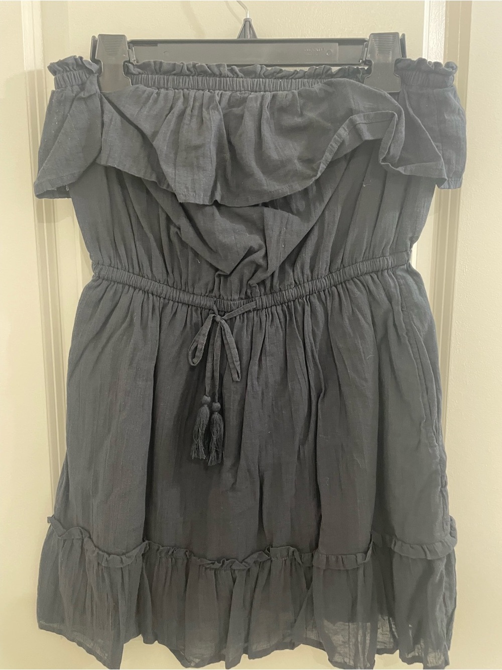 American Eagle Off-Shoulder Ruffle Tie-Waist Dress — Navy